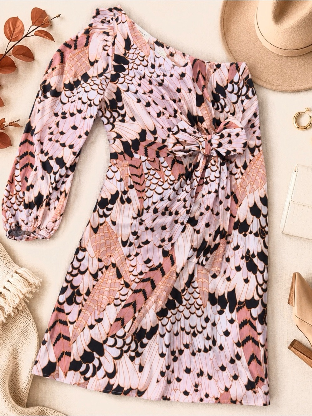 Ted Baker Pink & Black One-Shoulder Dress sz2